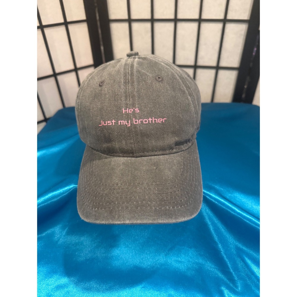 He's Just My Brother Gray Washed Dad Hat Pink Embroidery 100% Cotton Cap